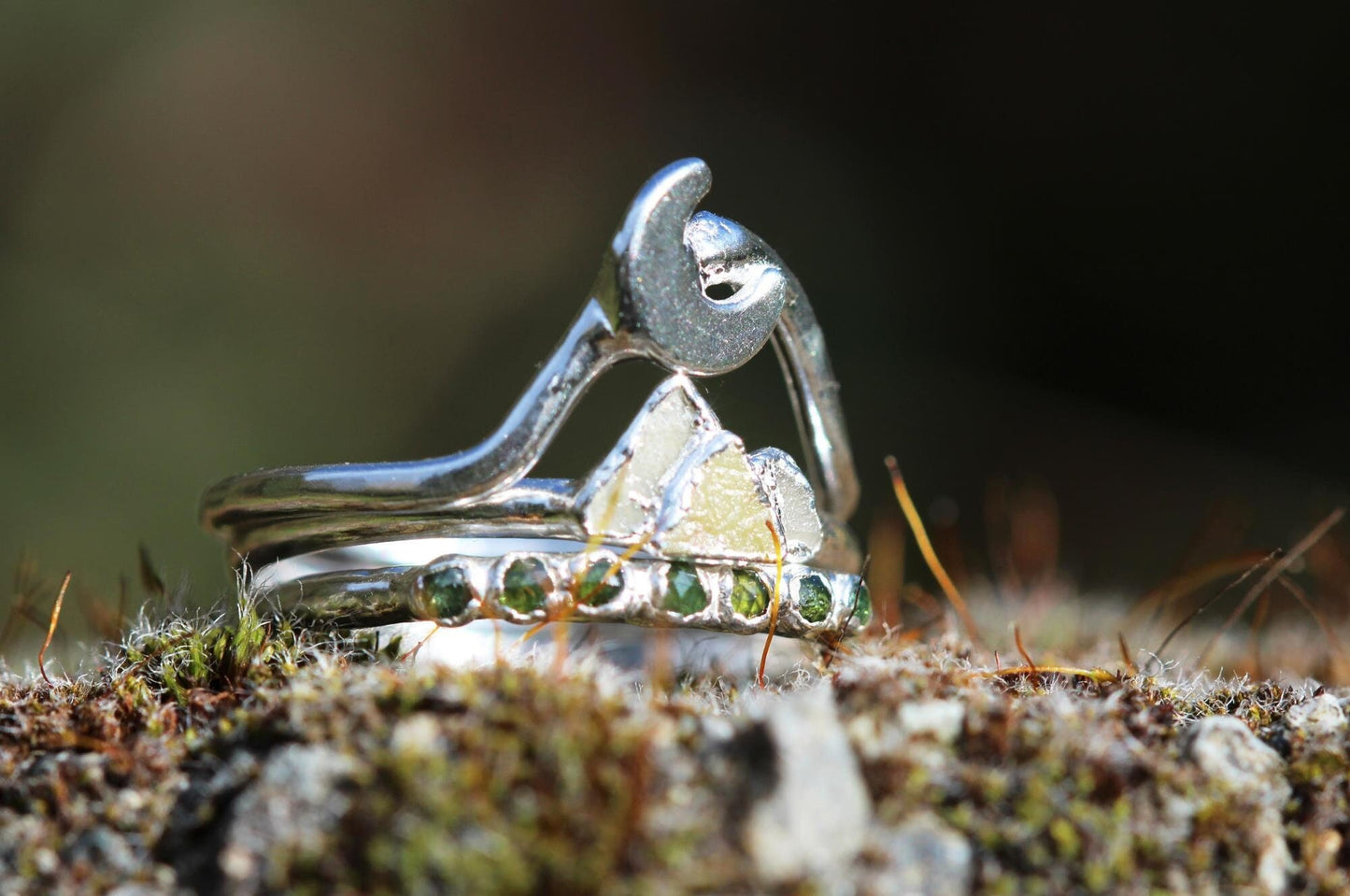 Diamond Mountain Ring Set - Alternative Wedding Set - The Mountains are Calling