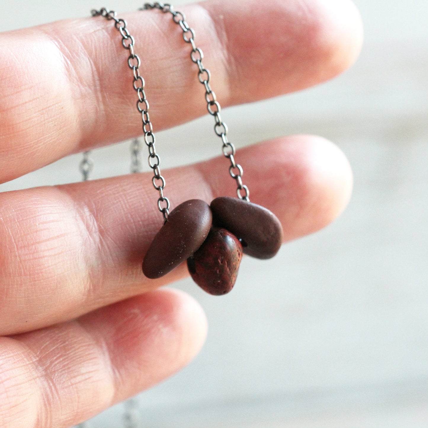 Red Beach Pebble Necklace - Stone Pendant - Natural Jewelry - Beachcomber