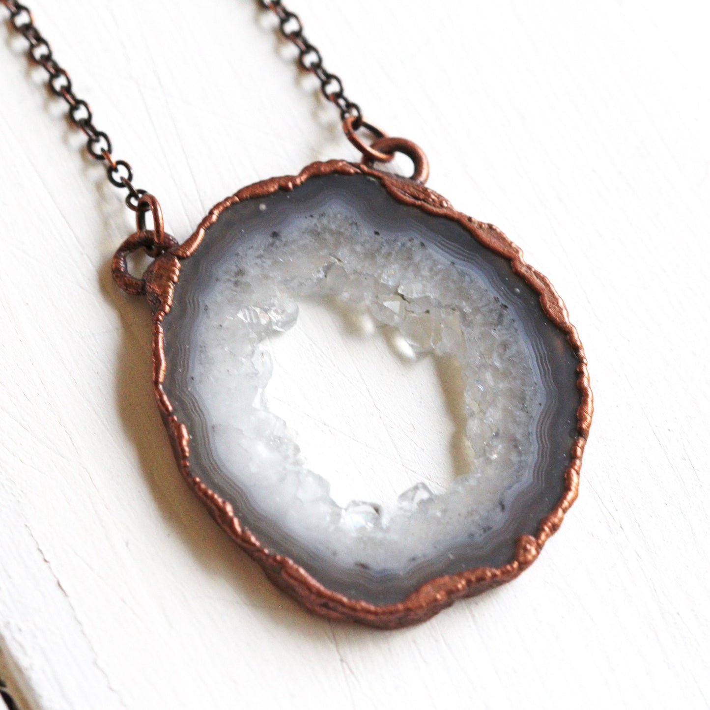 Druzy Geode Necklace - Geode Slice Pendant- Electroformed Stone Jewelry