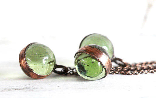 Helenite Pendant - Green Glass Orb Necklace - Mt. St. Helens Jewelry