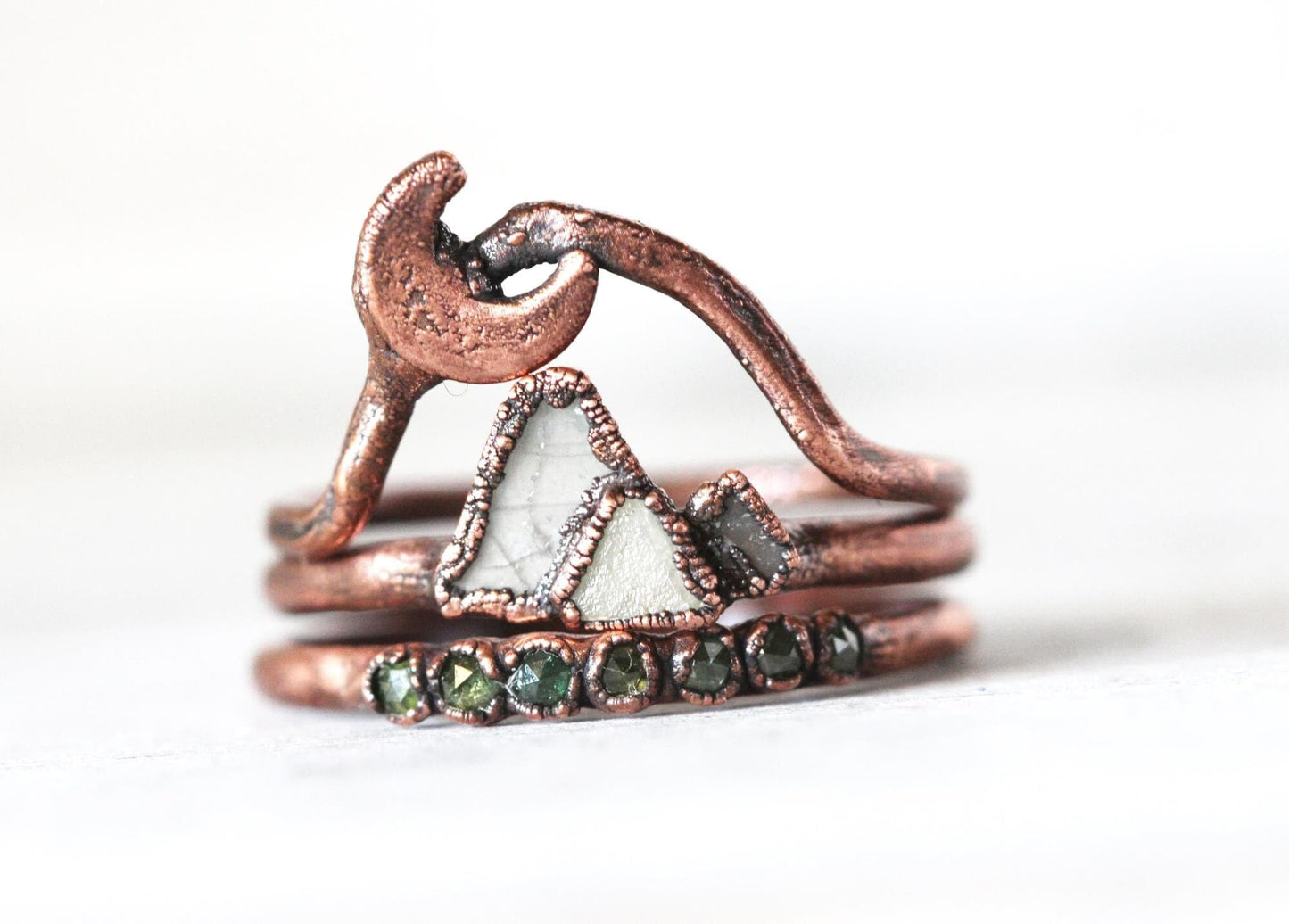 Diamond Mountain Ring Set - Alternative Wedding Set - The Mountains are Calling