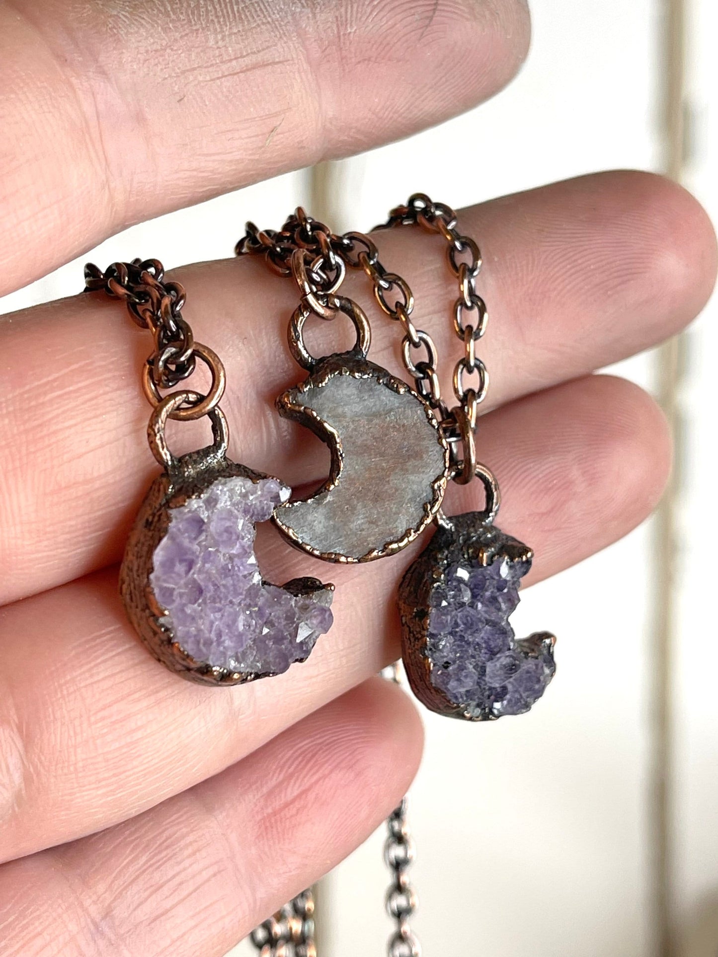 Amethyst Necklace - Raw Amethyst Pendant - Half Moon Necklace - Crescent Moon Jewelry - Electroformed Jewelry