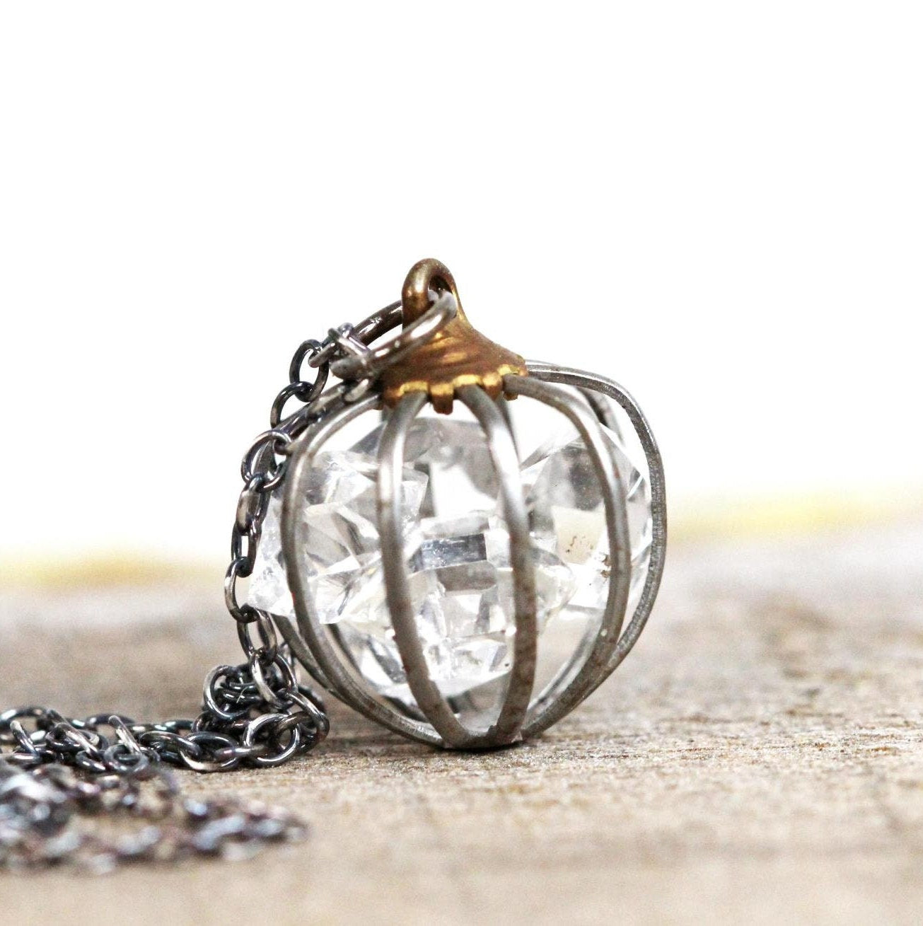 Birthstone Cage Necklace - Vintage Cage Pendant - Personalized Gift