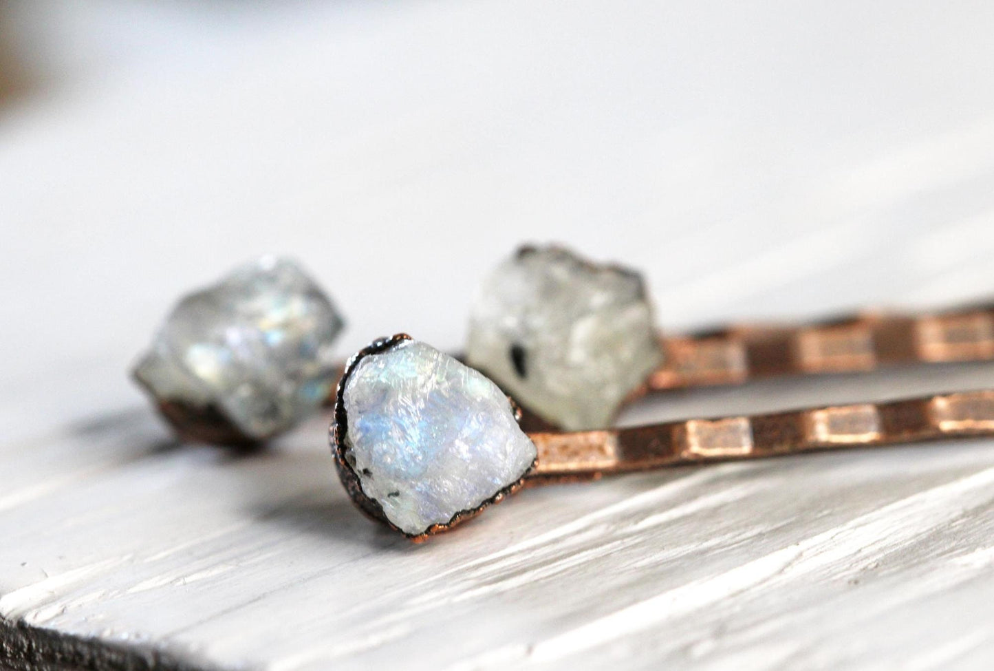 Moonstone Bobby Pin - June Hair Pin - Moonstone Hair Jewelry - Bridal Hair Accessory - Copper Hair Pin