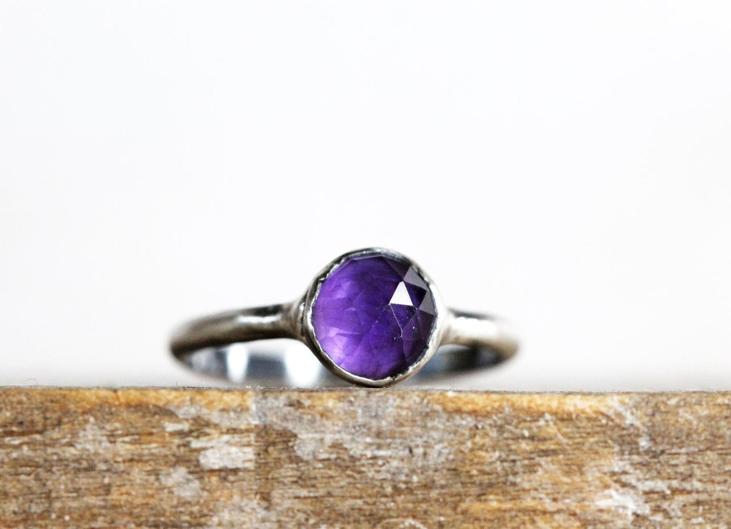 Faceted Amethyst Ring - Round Stone - February Birthstone Jewelry
