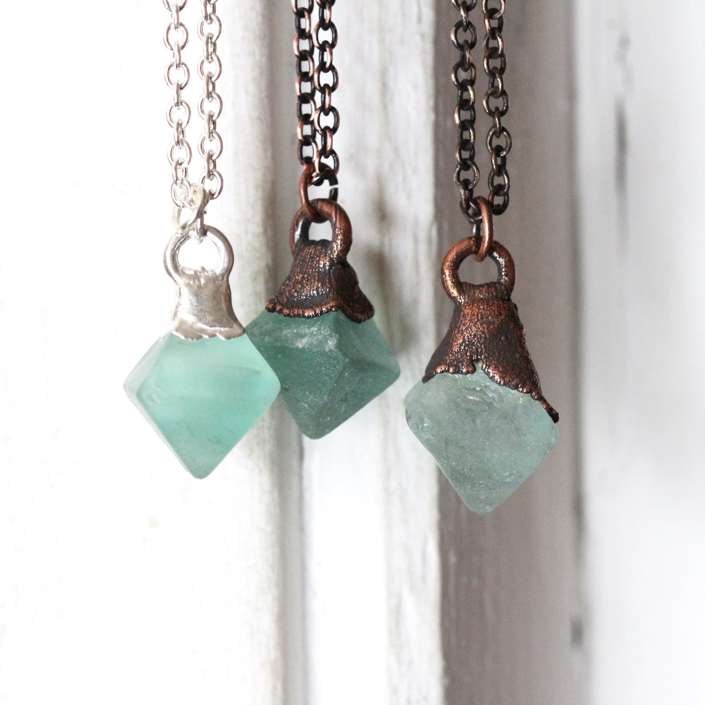 Fluorite Necklace - Fluorite Octahedron Pendant - Raw Crystal Necklace