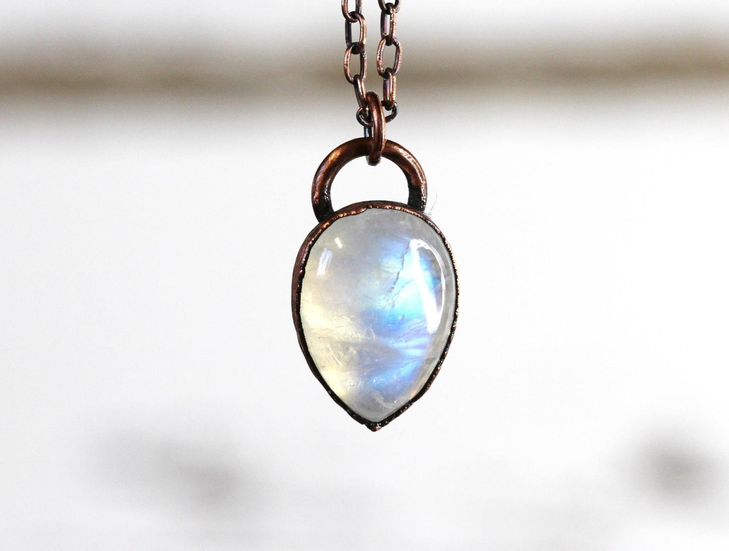 Moonstone Necklace - Polished Moonstone Pendant - Rainbow Moonstone - June Birthstone - Crystal Layering Necklace