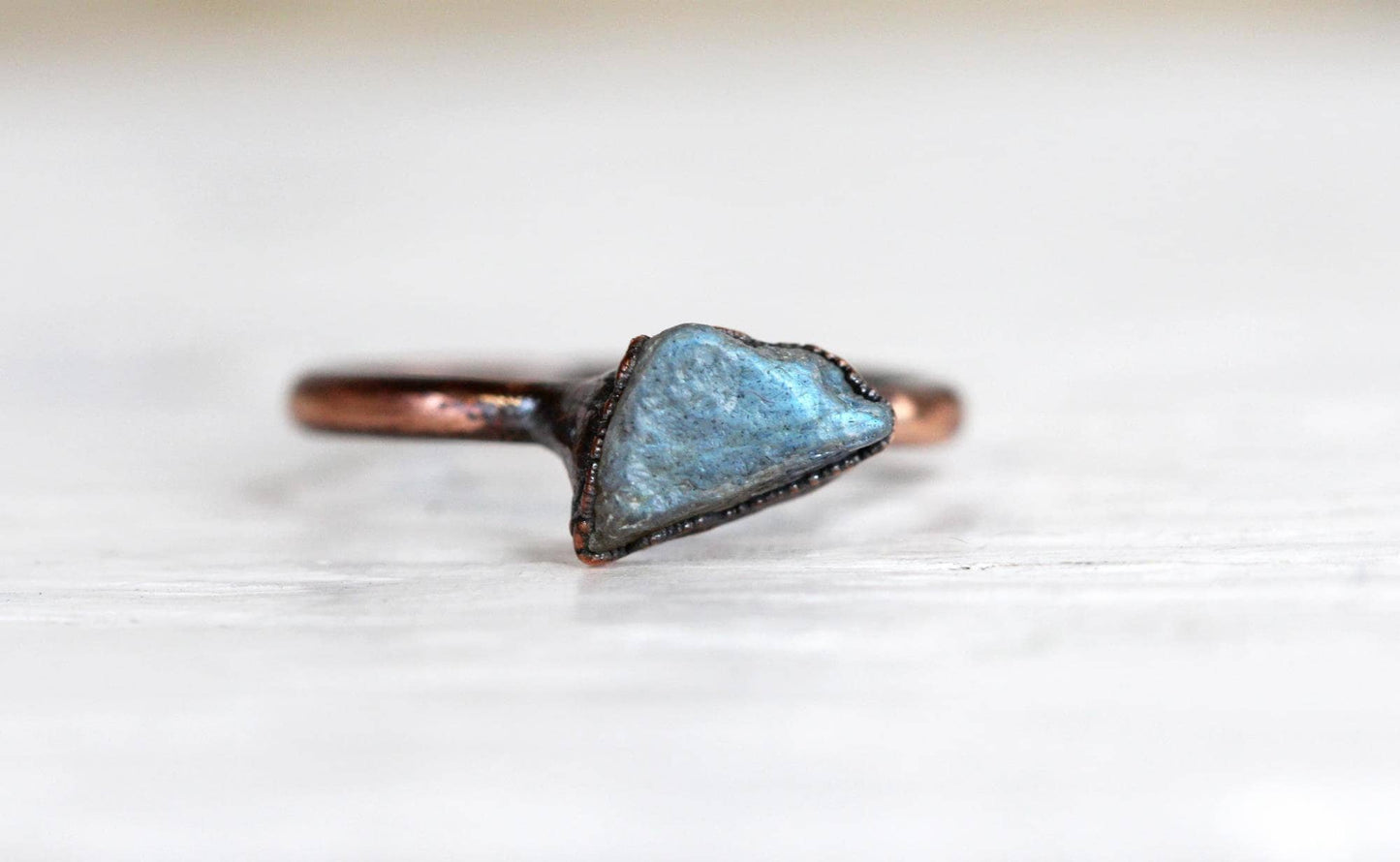 Raw Labradorite Ring - Electroformed Stone - Raw Crystal Jewelry