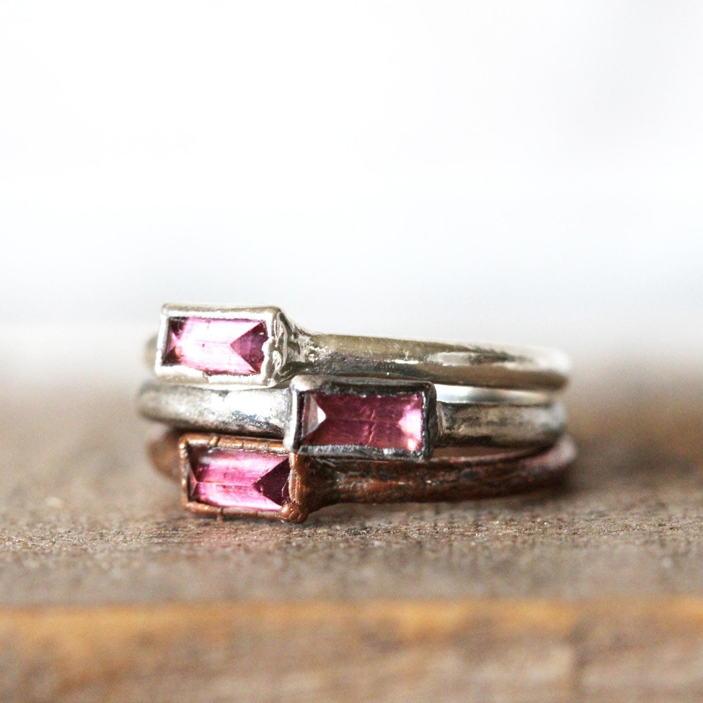 Pink Tourmaline Ring - October Birthstone - Rectangular Stone Stacker