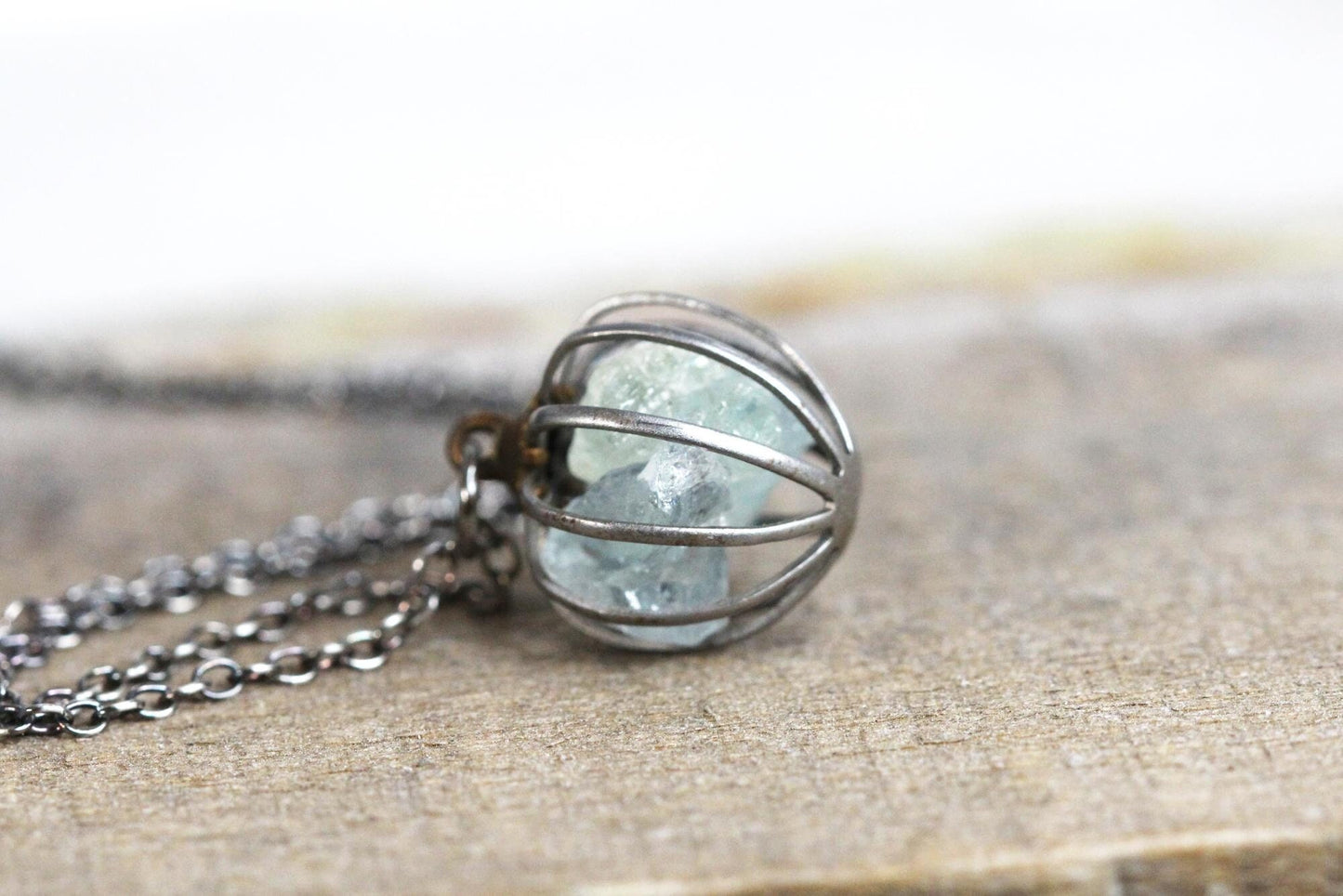 Birthstone Cage Necklace - Vintage Cage Pendant - Personalized Gift