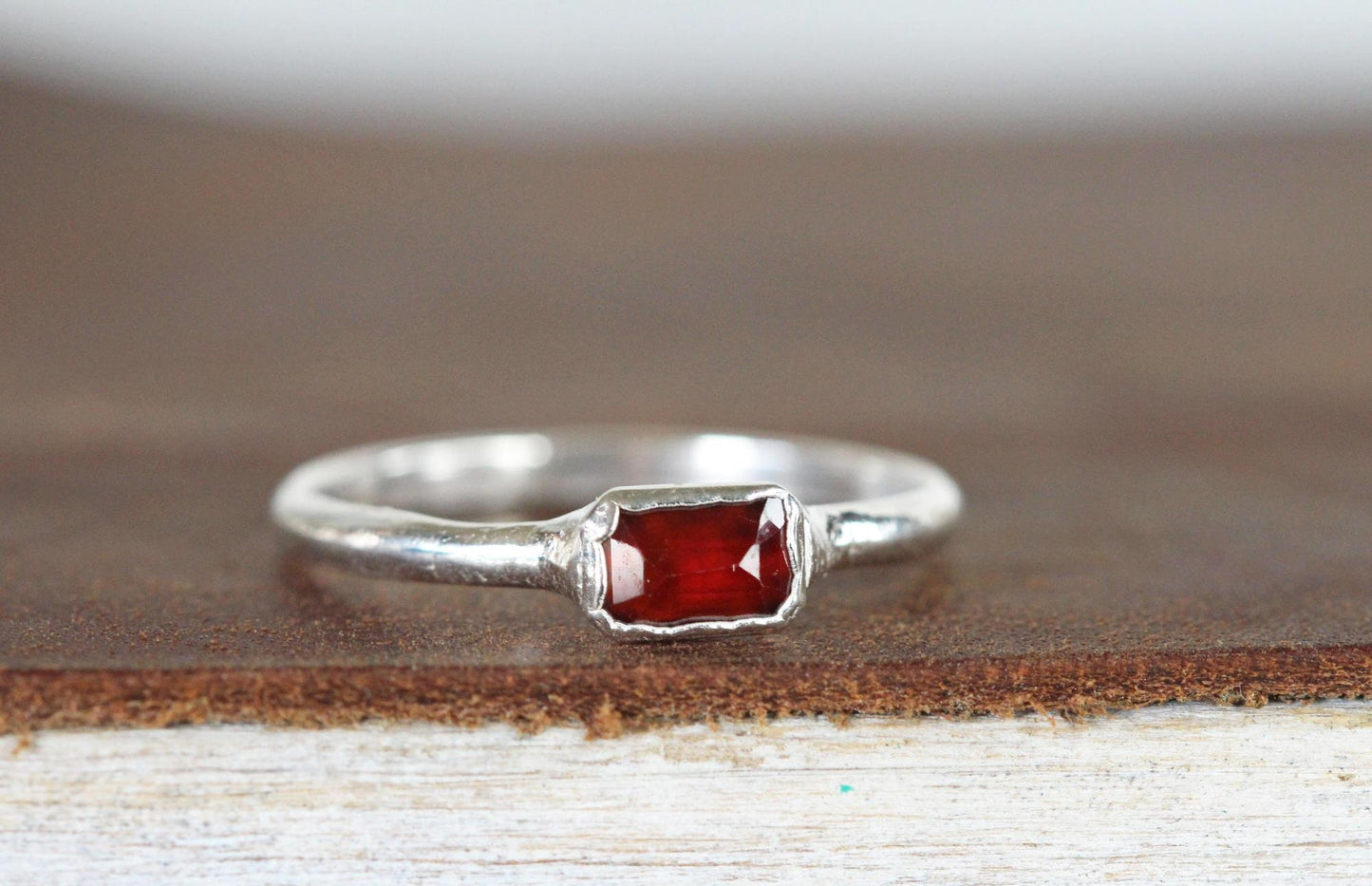 Faceted Garnet Ring - January Birthstone - Yellow Gold and Garnet