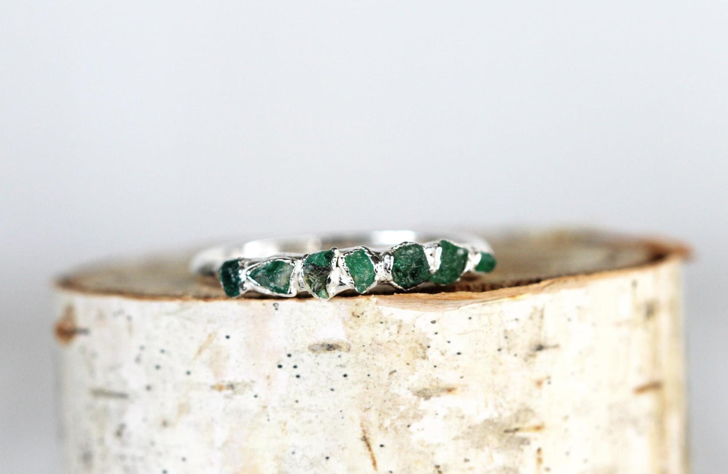 Raw Emerald Ring - May Birthstone Jewelry - Thin Stacking Ring