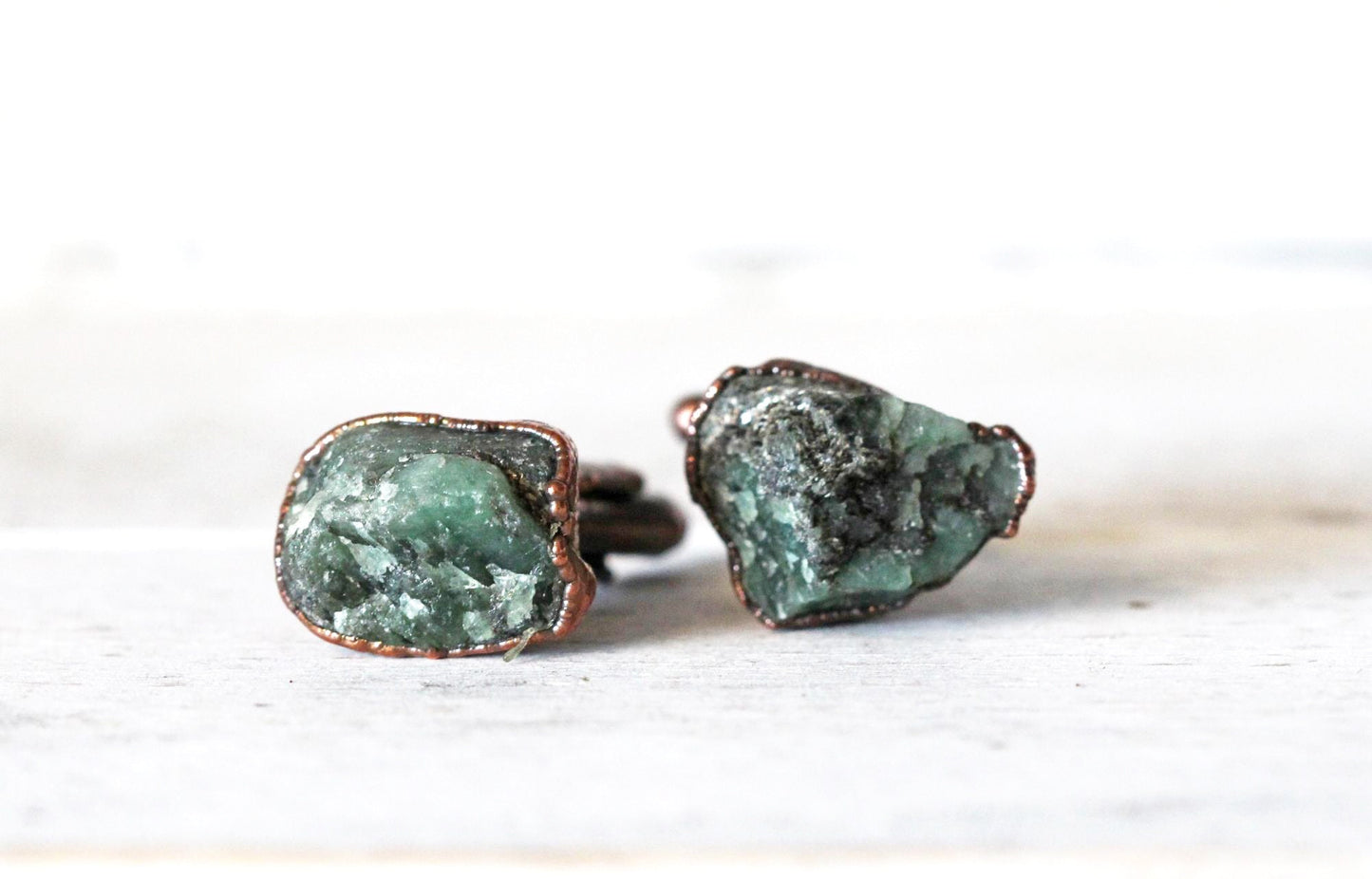 Emerald Cuff Links - Groomsmen Gift - Raw Stone Jewelry for Men