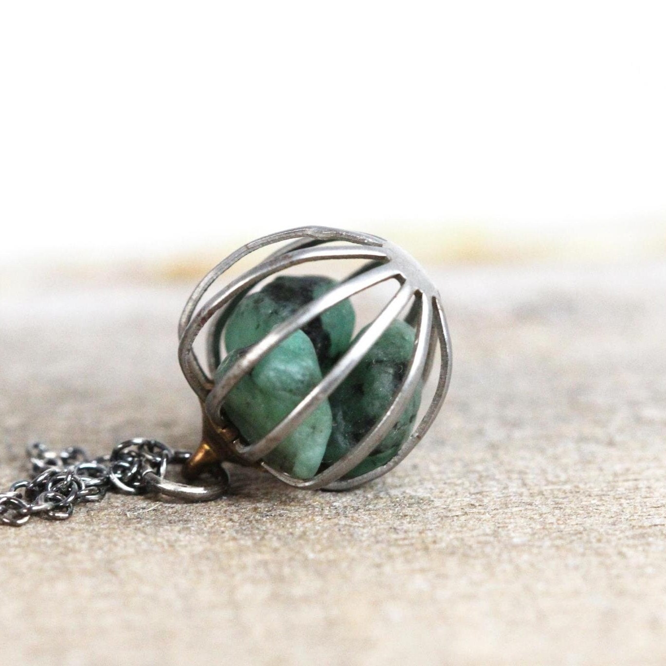 Birthstone Cage Necklace - Vintage Cage Pendant - Personalized Gift