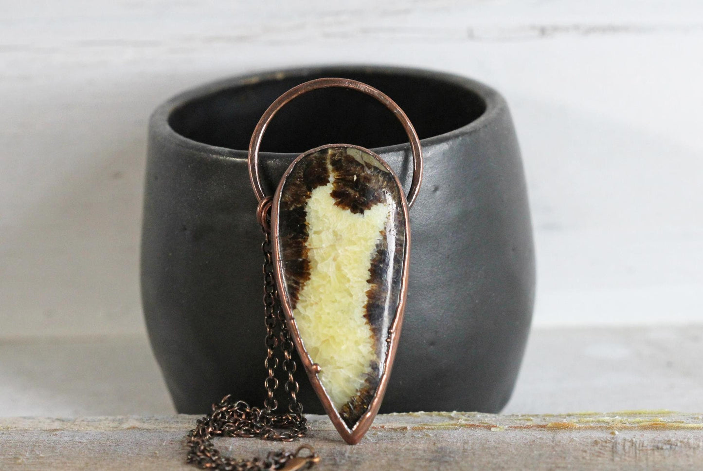 Septarian Necklace - Dragon Stone Pendant - Large Stone Electroformed Copper