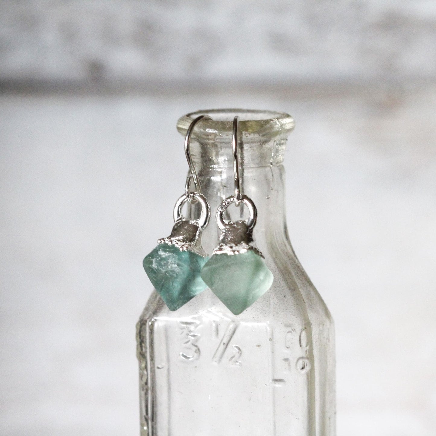 Raw Fluorite Earrings - Crystal Dangles Earrings - Blue Fluorite Jewelry