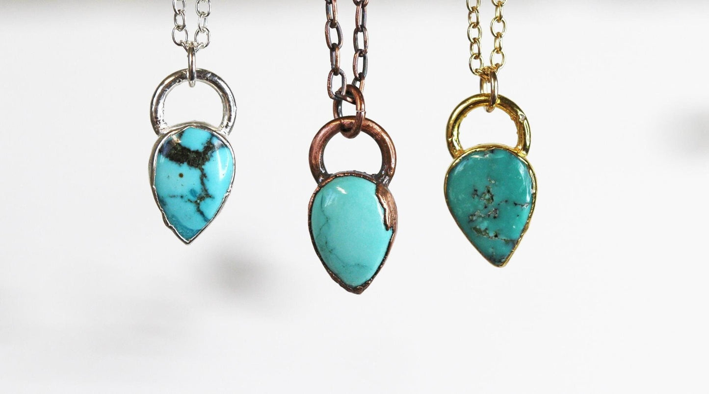 Turquoise Necklace - Dainty Polished Stone Pendant - December Birthstone Jewelry