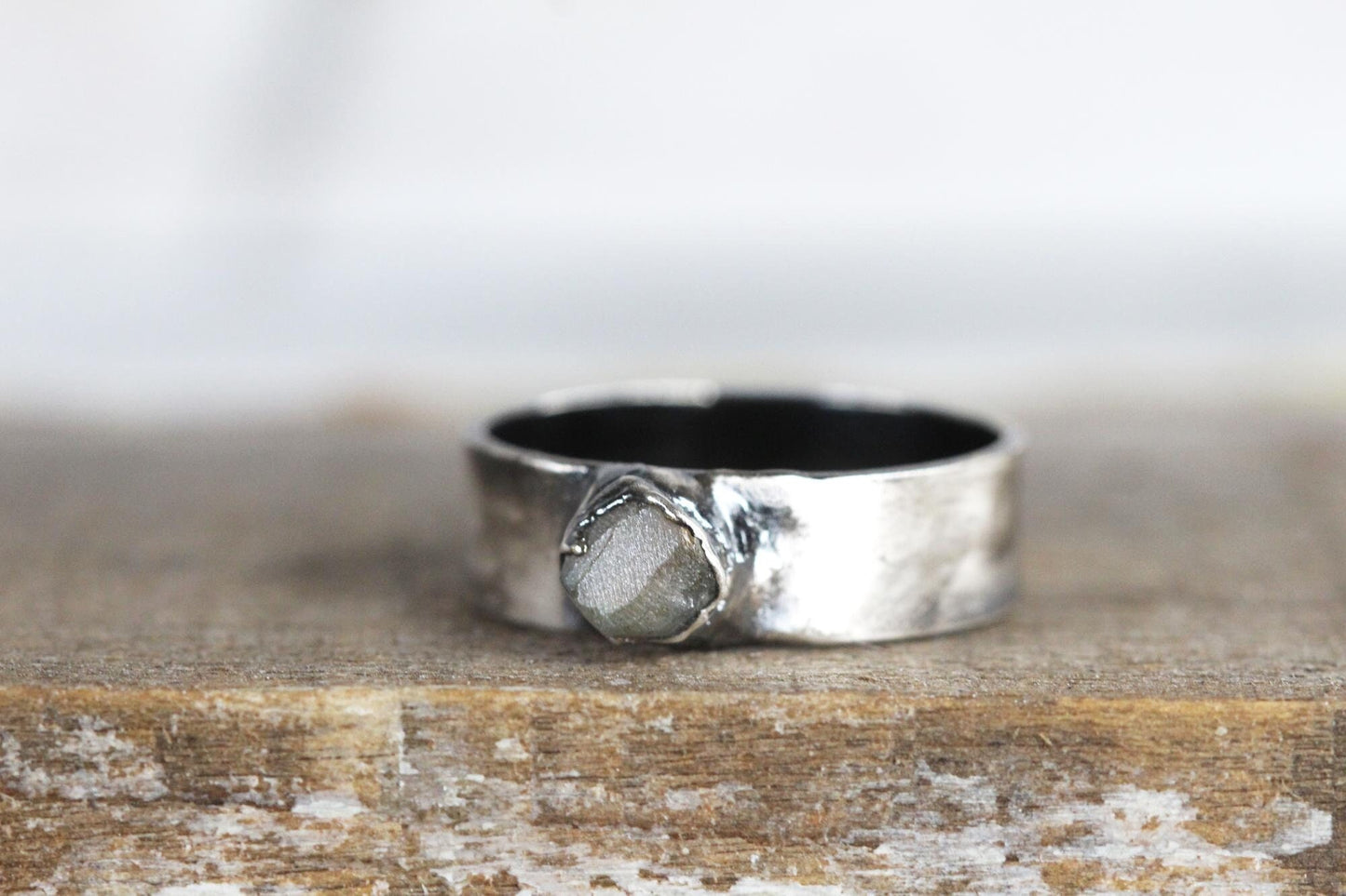Raw Labradorite Ring - Men's Stone Jewelry - Wide Band Ring - Unisex