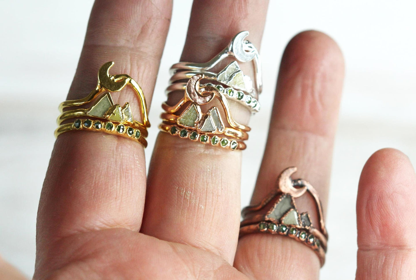Diamond Mountain Ring Set - Alternative Wedding Set - The Mountains are Calling