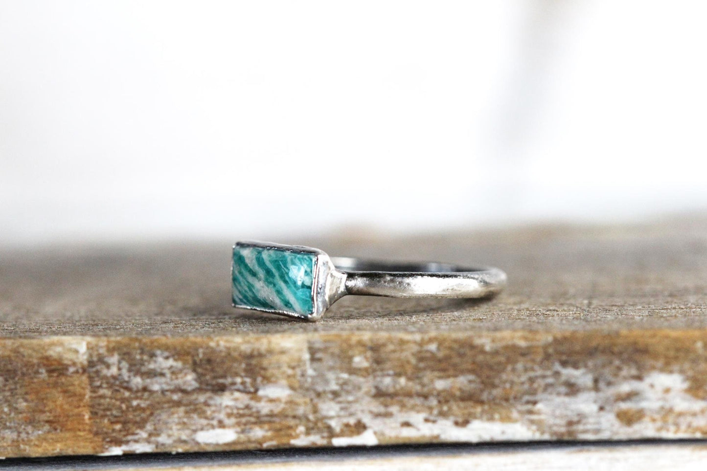 Polished Amazonite Ring - Electroformed Jewelry - Natural Blue Stone