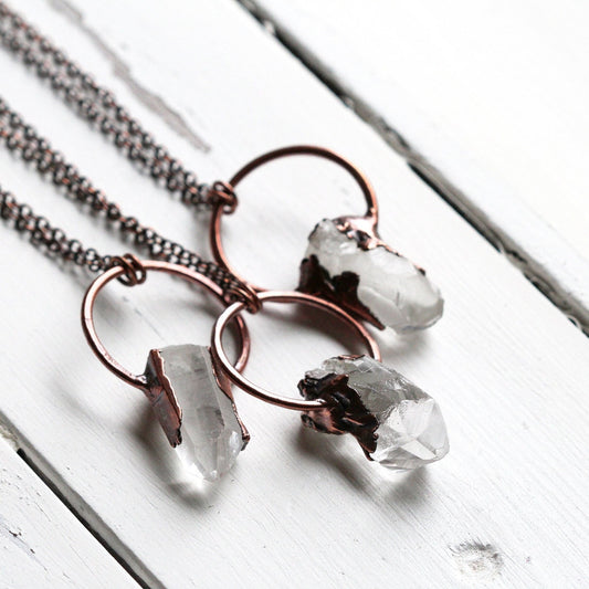 Raw Crystal Necklace - Quartz Crystal Pendant -  Electroformed Crystal Jewelry