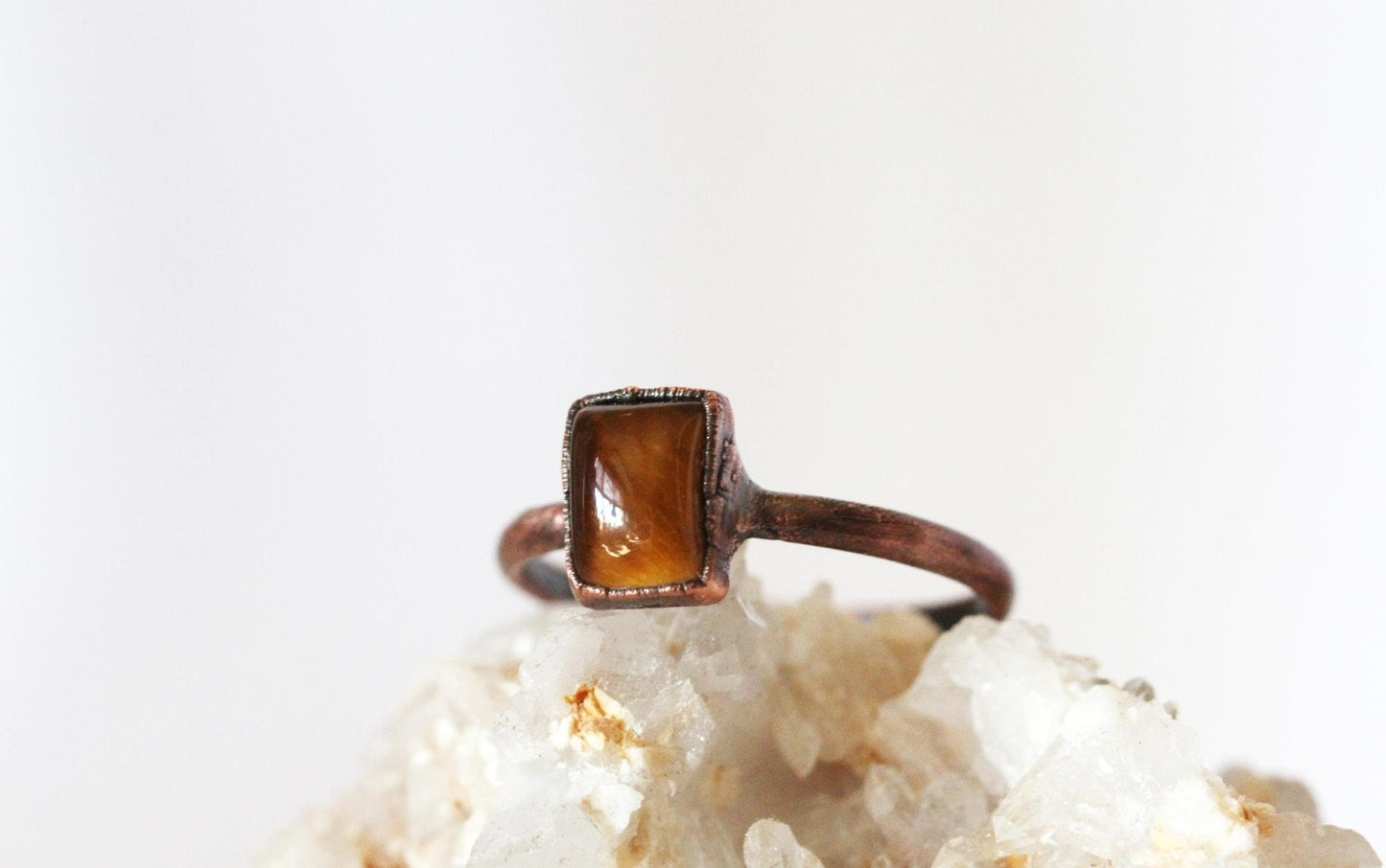 Tiger Eye Ring - Small Stone Ring - Electroformed Copper Jewelry