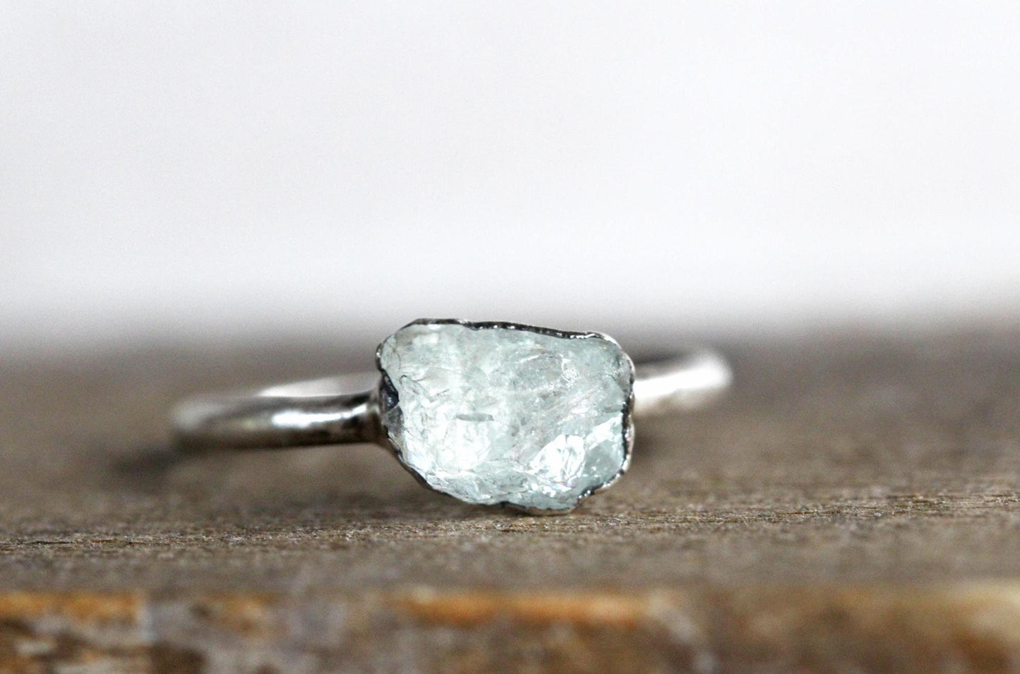 Raw Aquamarine Ring -  Electroformed Jewelry - Rose Gold Plated