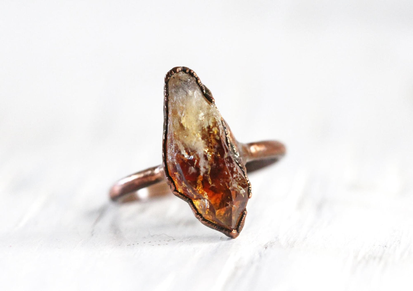 Raw Citrine Ring - November Birthstone Gift - Electroformed Crystal Jewelry