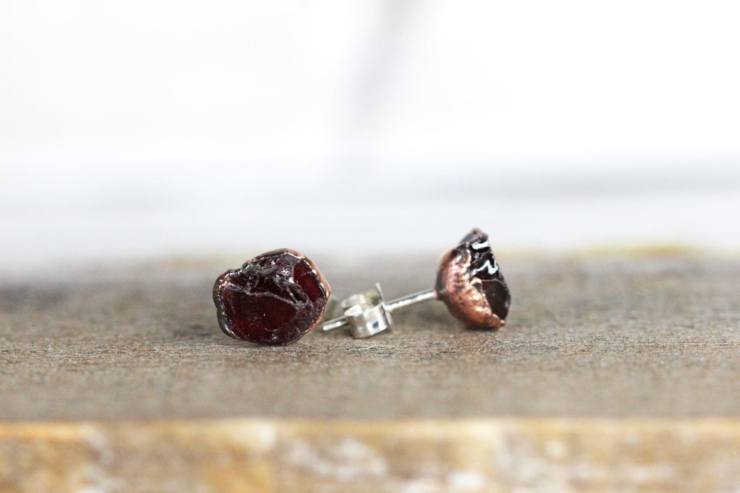 Raw Garnet Earrings - Raw Stone Studs - January Birthstone Jewelry - Crystal Post Earrings