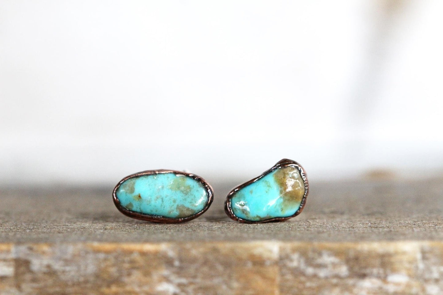 Turquoise Earrings - Bright Blue Stone Posts - Sterling Silver Studs - Electroformed Stone