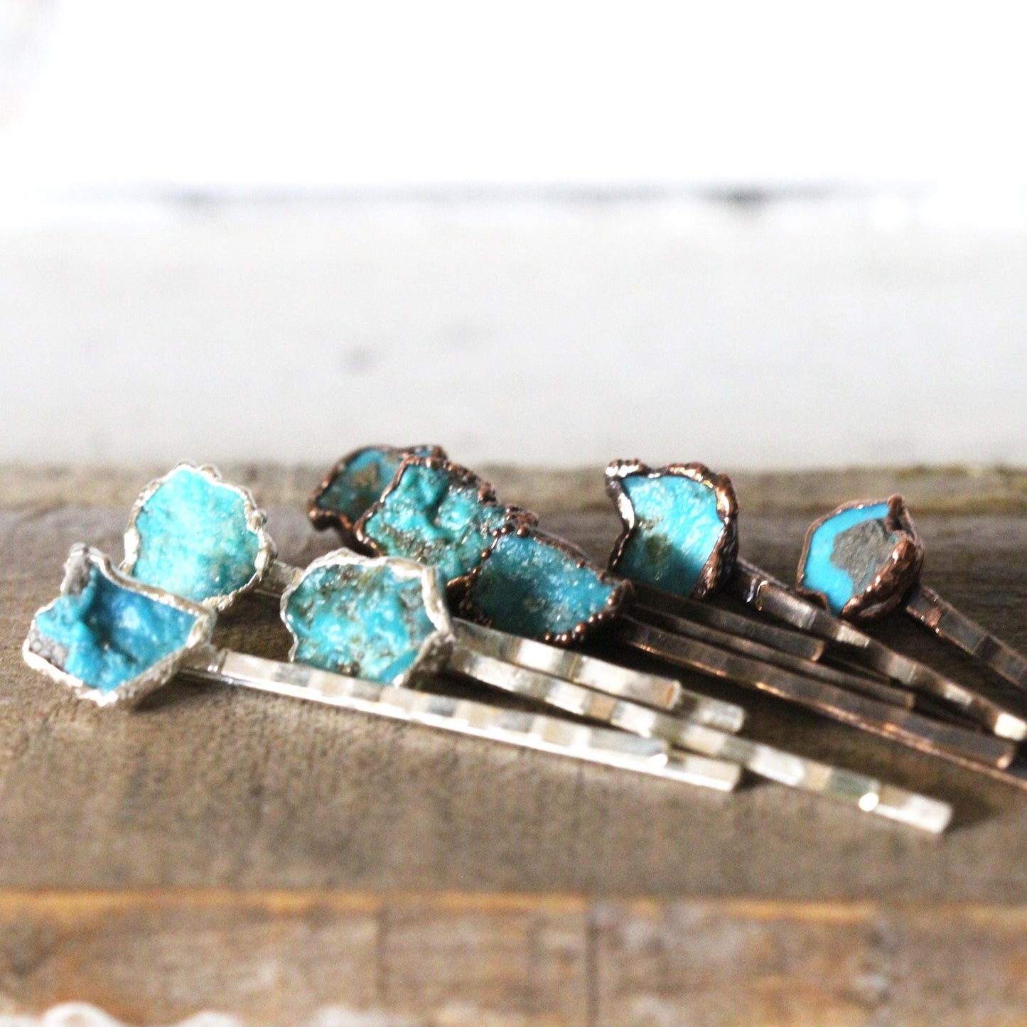 Raw Turquoise Hair Pin - Copper Hair Jewelry - December Birthstone