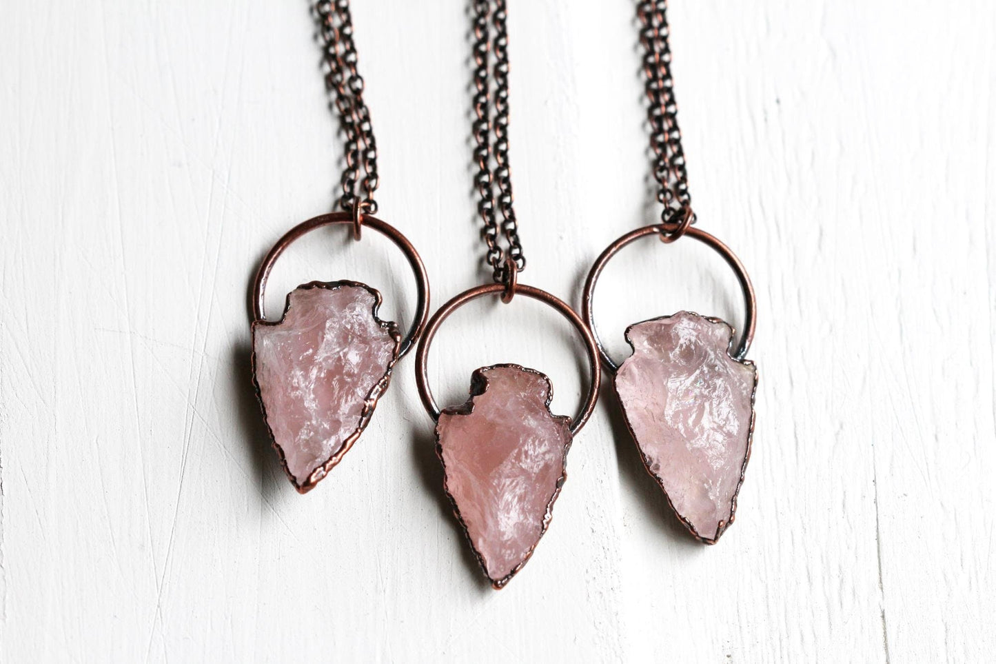 Rose Quartz Arrowhead Necklace - Stone Pendant - Rose Quartz Pendant