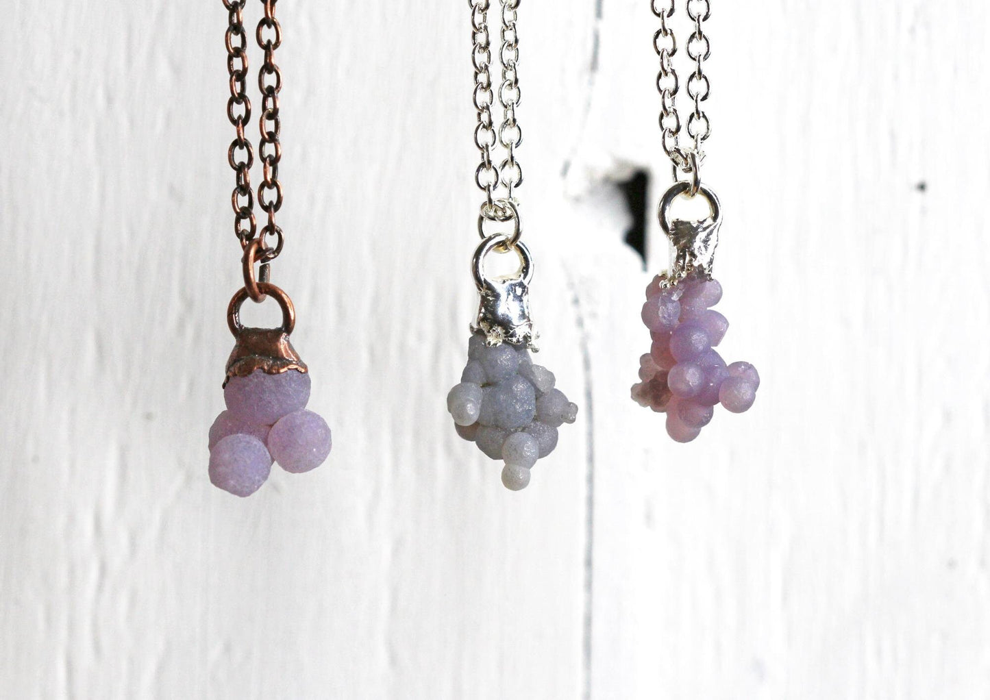 Small Grape Cluster Necklace - Purple Chalcedony Jewelry - Raw Stone Necklace