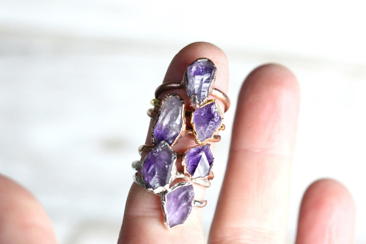Raw Amethyst Ring - February Birthstone - Purple Crystal Ring