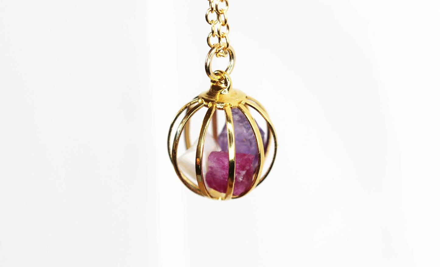 Mothers Day Necklace  - Birthstone Cage Necklace - Personalized Crystal Pendant