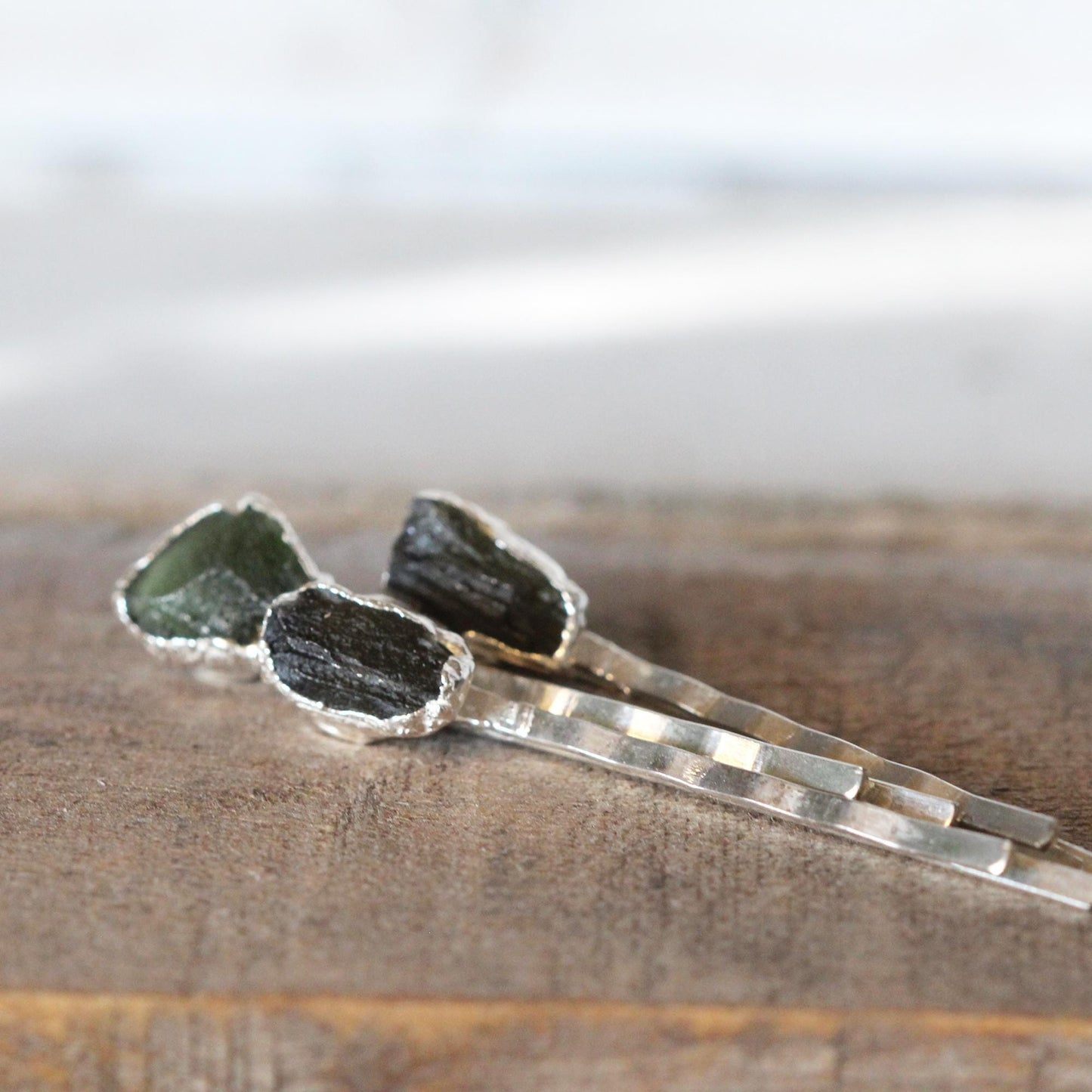 Moldavite Bobby Pin - Stone Hair Jewelry - Green Tektite