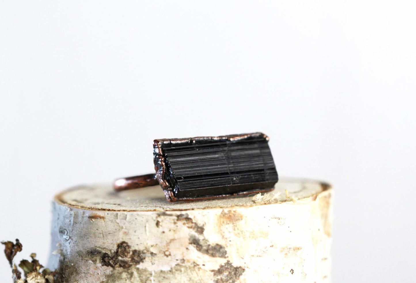Raw Black Tourmaline Ring - Copper Tourmaline Ring - Black Crystal