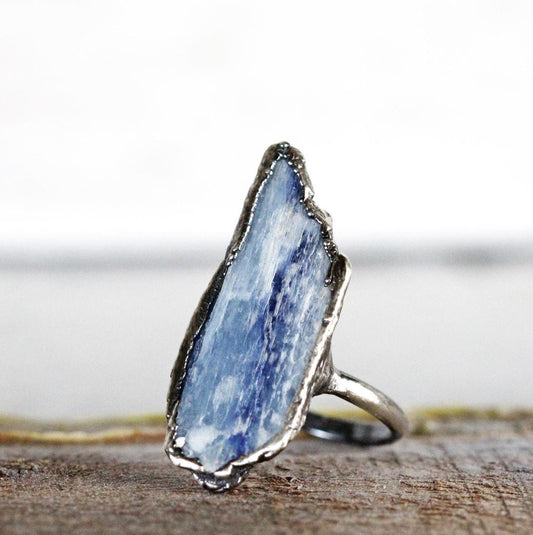 Blue Kyanite Ring - Raw Kyanite Jewelry - Electroformed Crystal