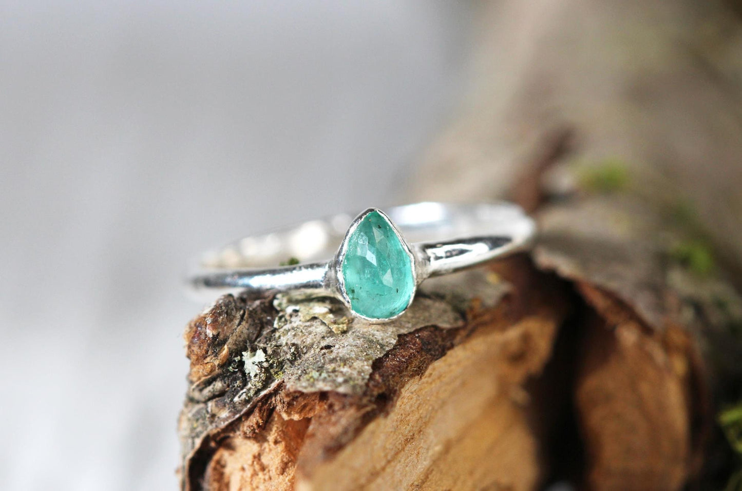 Faceted Emerald Ring - May Birthstone - Tiny Stone Ring