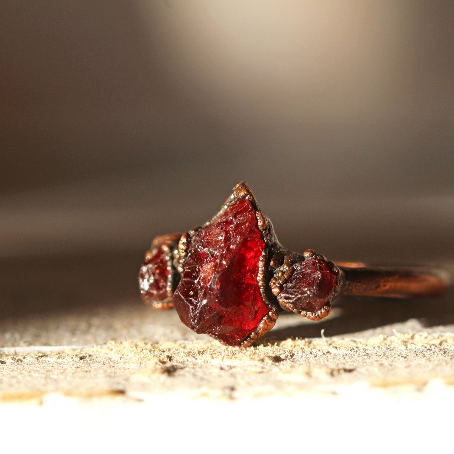Garnet Ring - January Birthstone Gift - Multi Stone Ring - Electroformed Raw Crystal