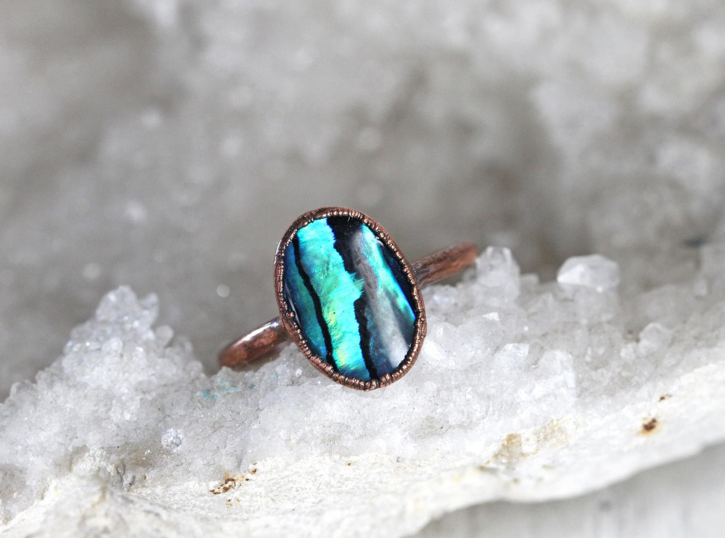 Abalone Ring - Silver Shell Ring - Paua Beach Jewelry