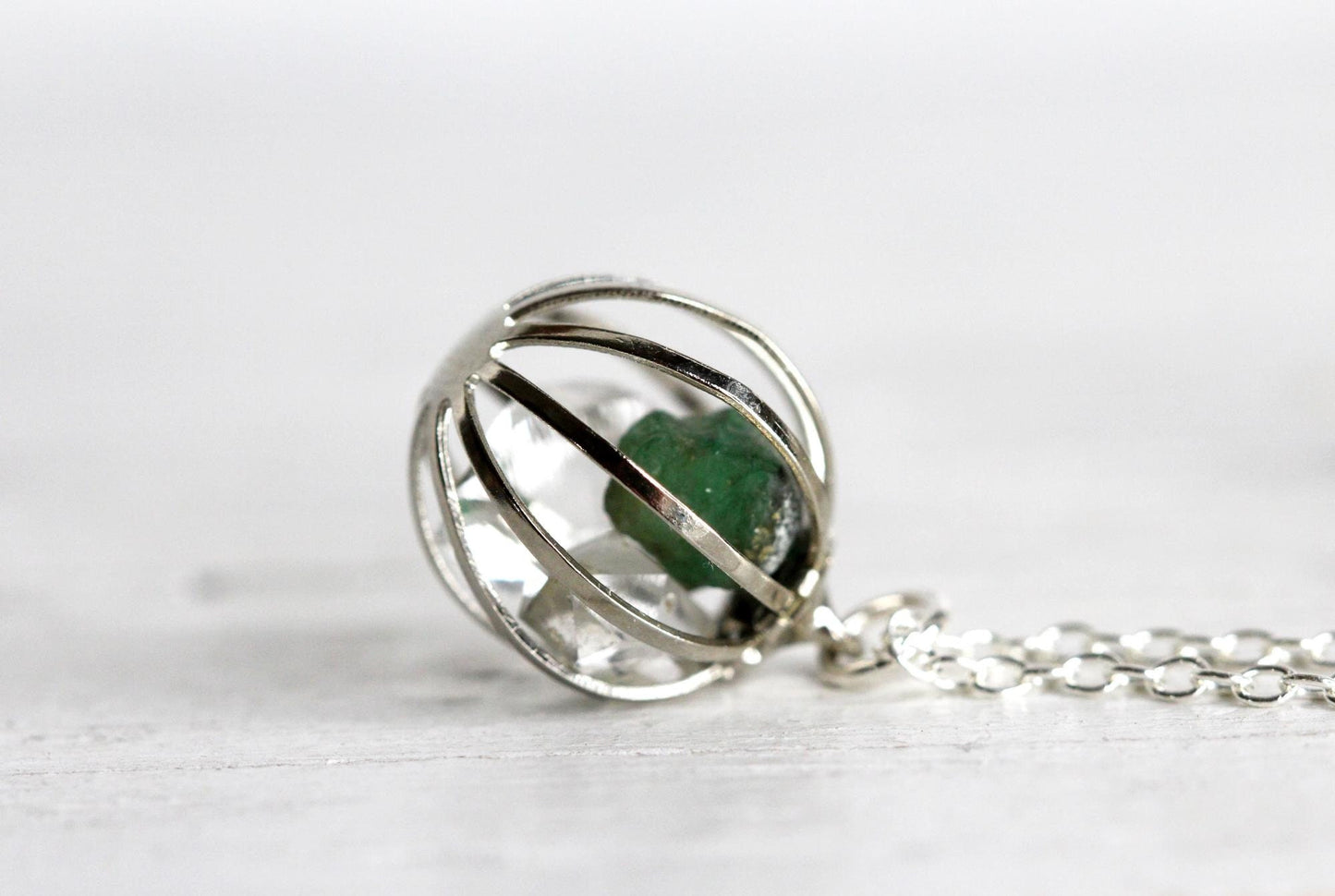 Mothers Day Necklace  - Birthstone Cage Necklace - Personalized Crystal Pendant