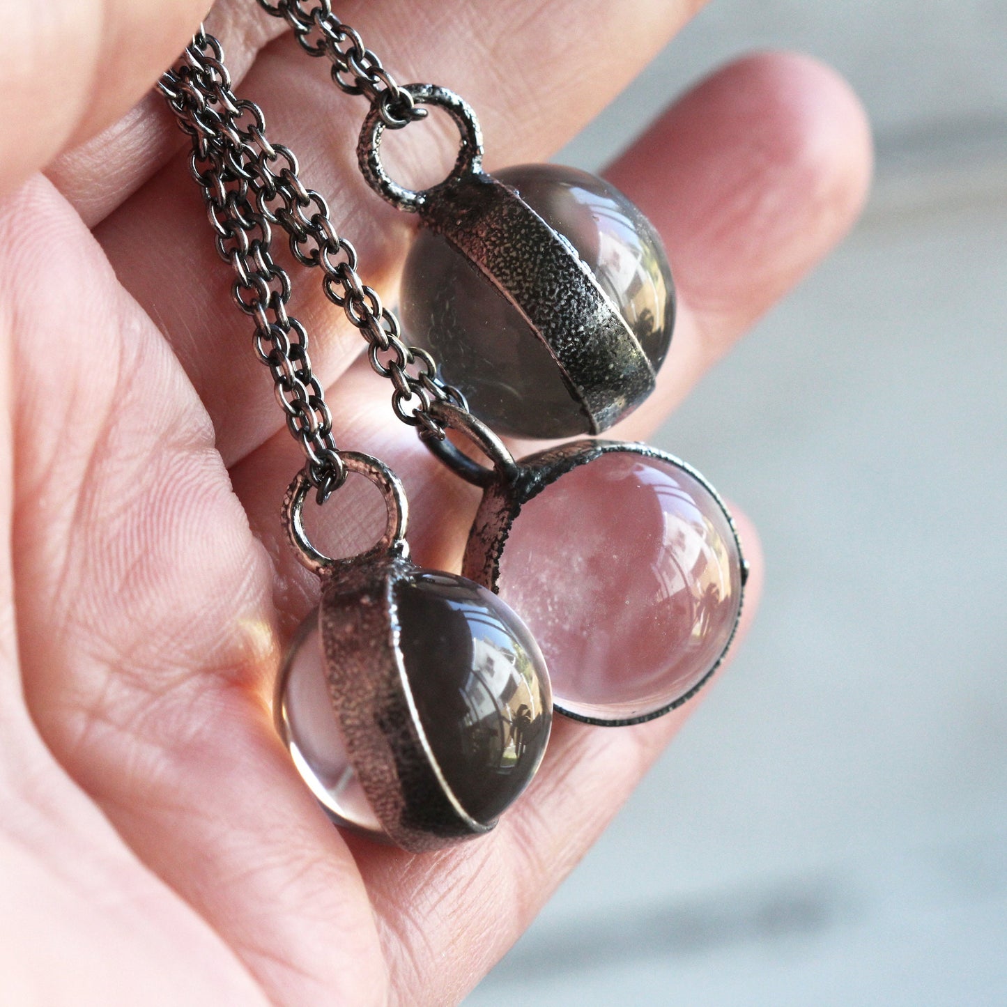 Crystal Sphere Necklace - Crystal Ball Pendant - Quartz Sphere - Sterling Silver - Silver layering Necklace