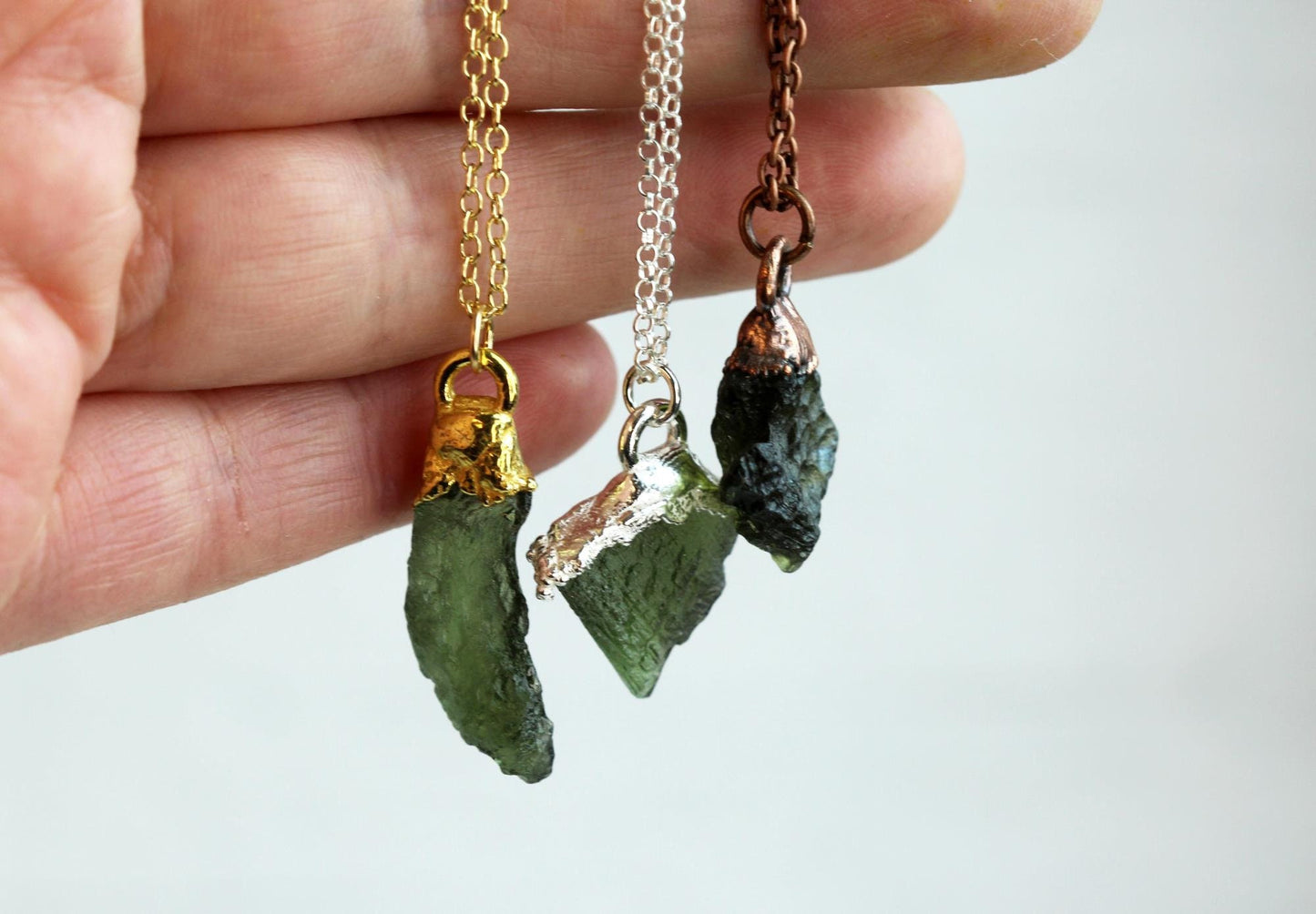 Moldavite Necklace - Green Tektite Pendant - Copper Necklace - Collector Gift - Green Crystal