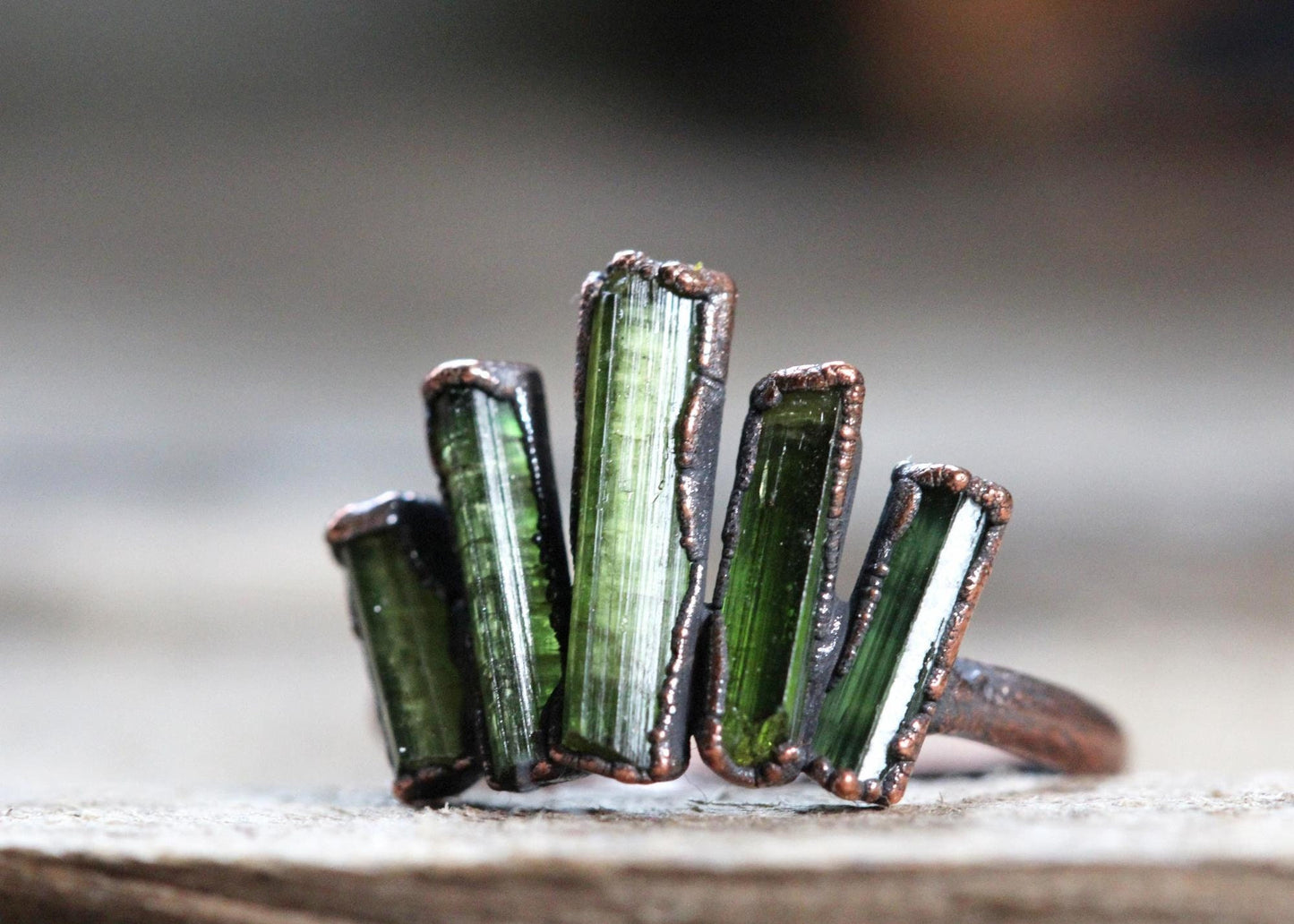 Green Tourmaline Ring - Electroformed Jewelry - Cocktail Ring