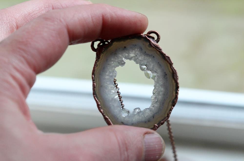 Druzy Geode Necklace - Geode Slice Pendant- Electroformed Stone Jewelry
