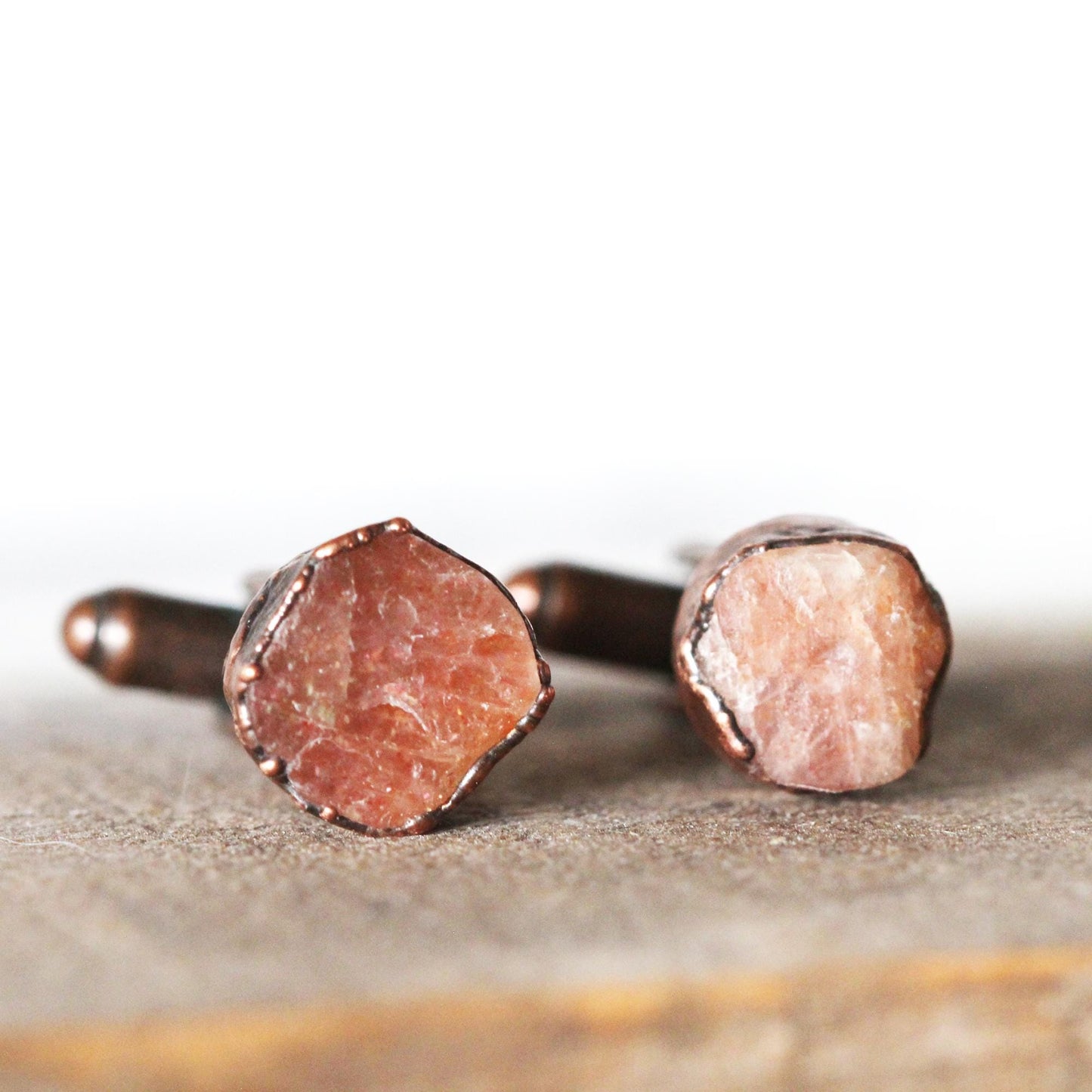 Sunstone Cufflinks - Raw Stone Cuff Links - Groomsman Gift