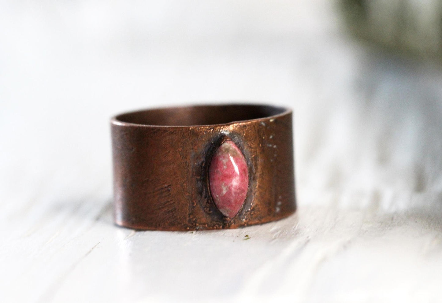 Thulite Ring - Wide Band Stone Ring - Unisex