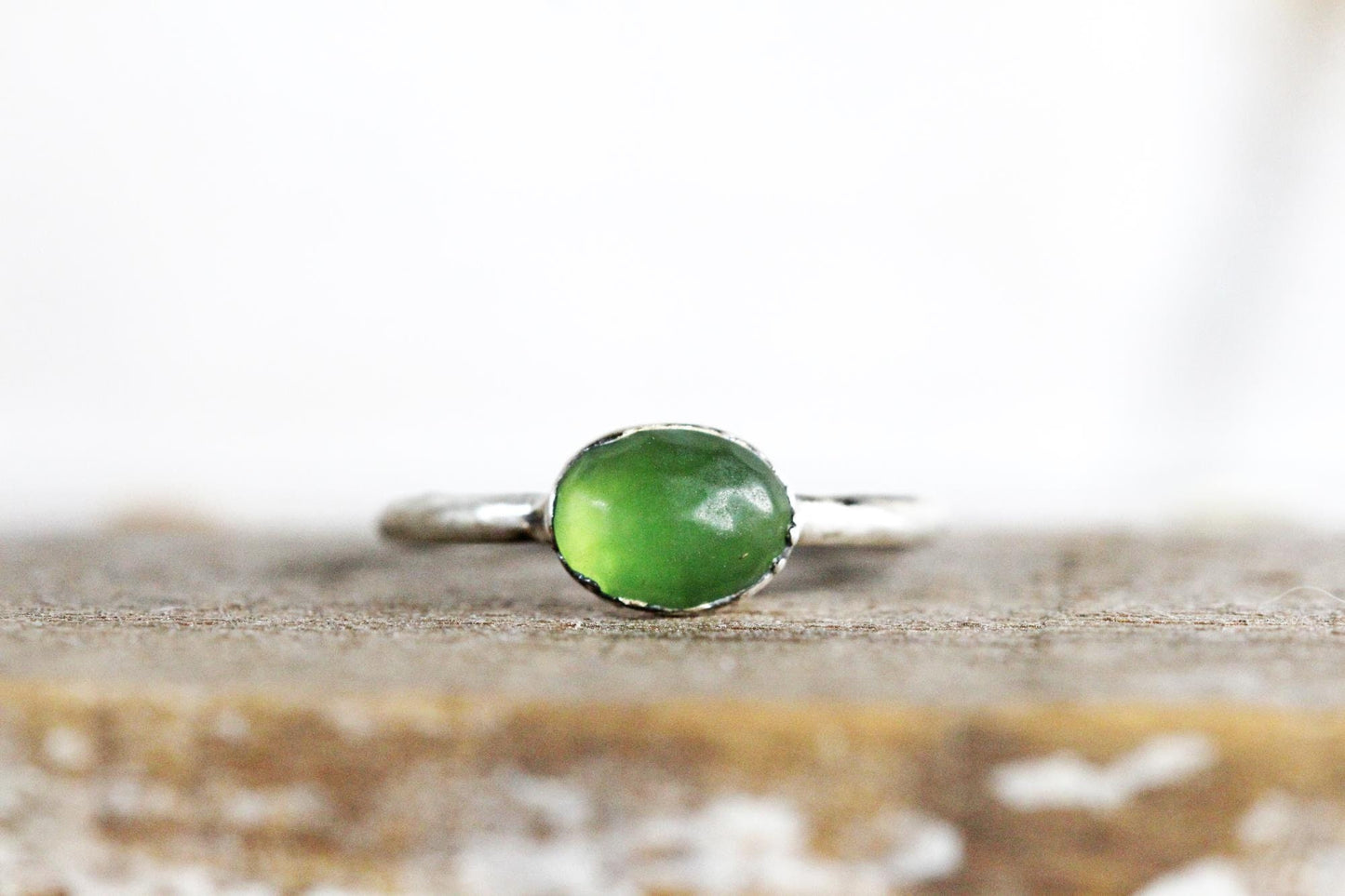 Serpentine Ring - Faceted Green Stone - Stacking Ring