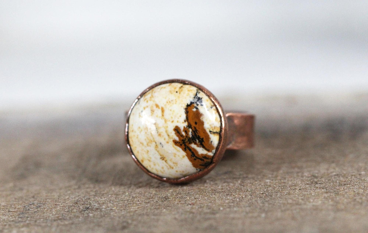 Picture Jasper Ring - Electroformed Copper - Patterned Stone - Wide Band Ring